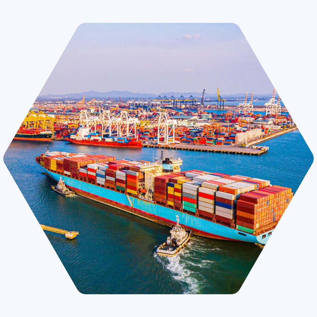 Container vessel entering a commercial port